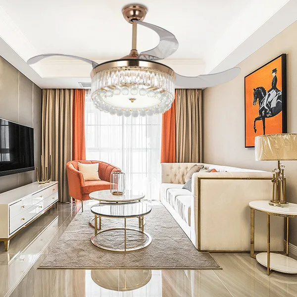 Хрустальный Невидимый потолочный вентилятор светильник модный современный