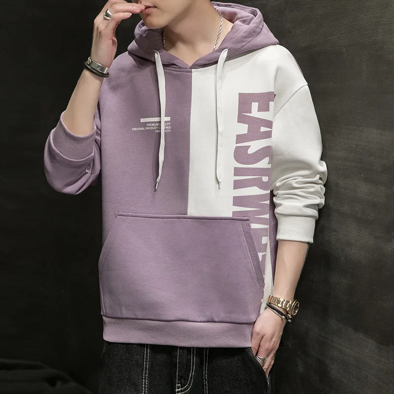 

2021 Autumn New Plus Size Loose Casual Hooded Sweater Simple Color Matching Wild Street Style Fashion Men Tops Free Shipping