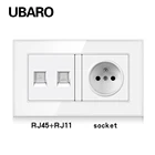 Стандартная настенная розетка UBARO из закаленного стекла с RJ45RJ11TVUsb 5 в 2 А, 16 А