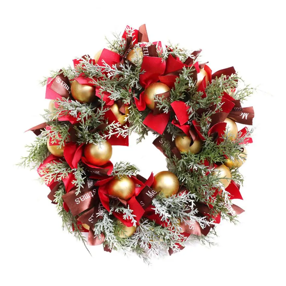 

Merry Christmas Decorations For Home Christmas Ball Ribbon Garland Ornaments New Year Artificial Green Leaves Door Decor Wreath