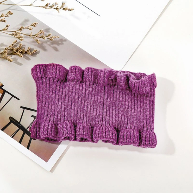 

Women Winter Neck Warmer Ribbed Knit Ruffles Trim Solid Color Choker Fake Collar