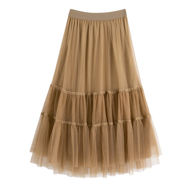 

Real Shot Spring Summer Mesh Skirt Woman Fashion Korean Style High Waist Black Swing Pettiskirt Casual Faldas Mujer Moda 2021