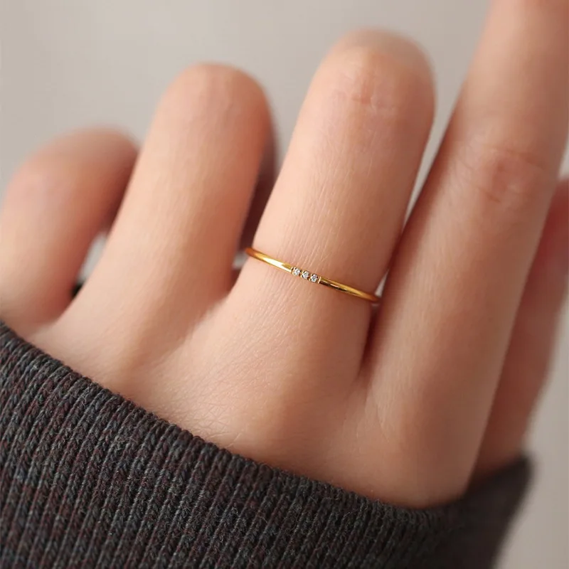 

New Fashion 1mm stainless steel Cubic Zirconia Thin Finger Ring Fashion Jewelry Zircon Wedding Ring