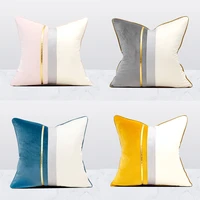 velvet leather patchwork cushion covers navy blue yellow gray throw pillow cases for living room bedroom sofa car 45x45 50x50cm