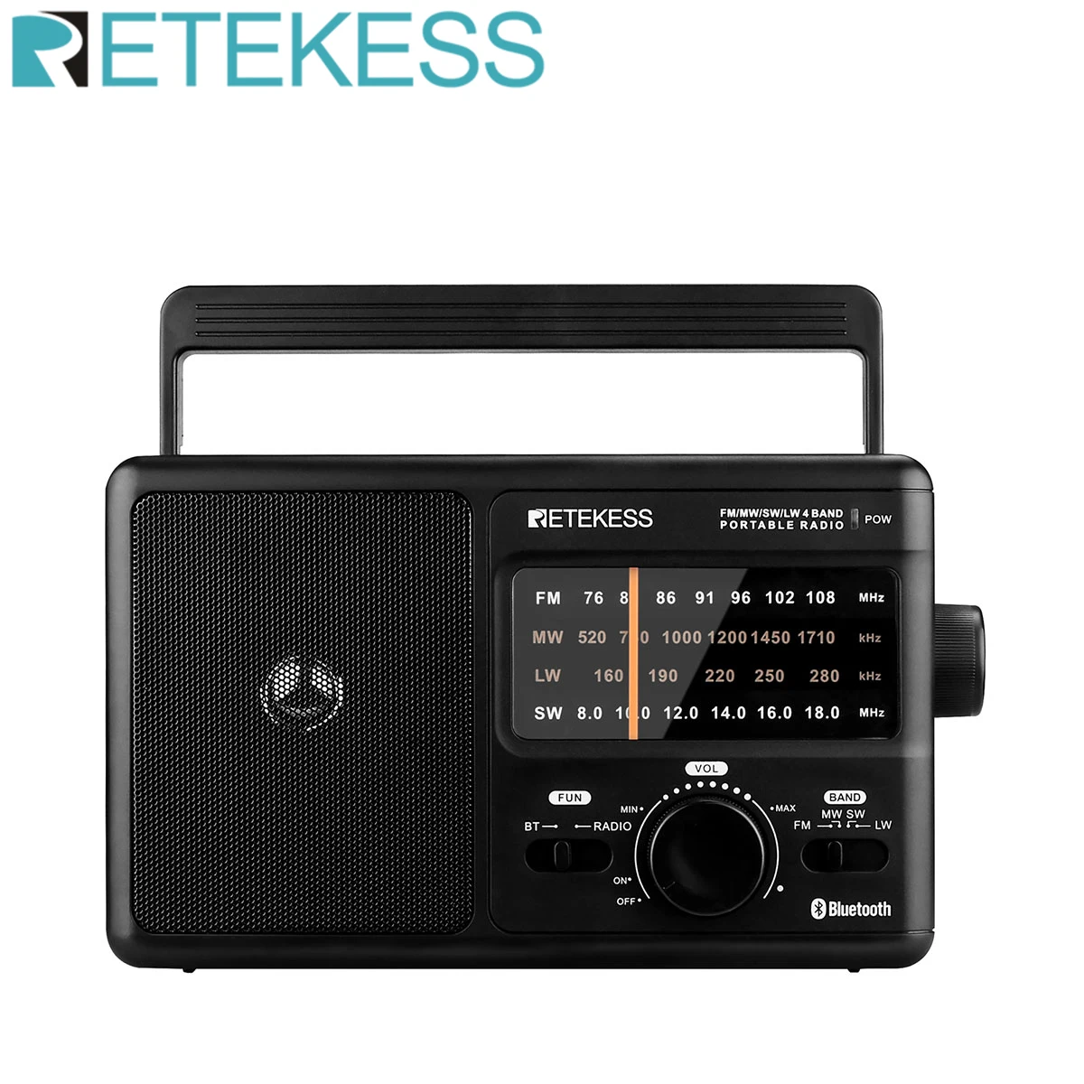 Портативные радиостанции Retekess TR626 AM FM SW LW, с Bluetooth AC или 4xD батарейным питанием, аналоговая радио большая ручка, для пожилых людей - изображение