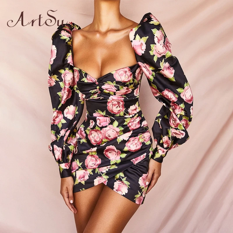 Женское мини-платье с цветочным принтом ArtSu винтажное платье открытой спиной и