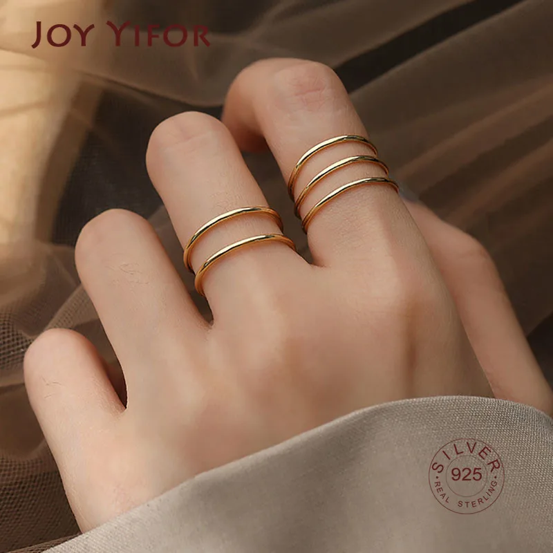 

Minimalist 925 Sterling Silver Rings New Trends France Gold Plated Multilayer Lines Geometric Elegant Bride Jewelry Gift