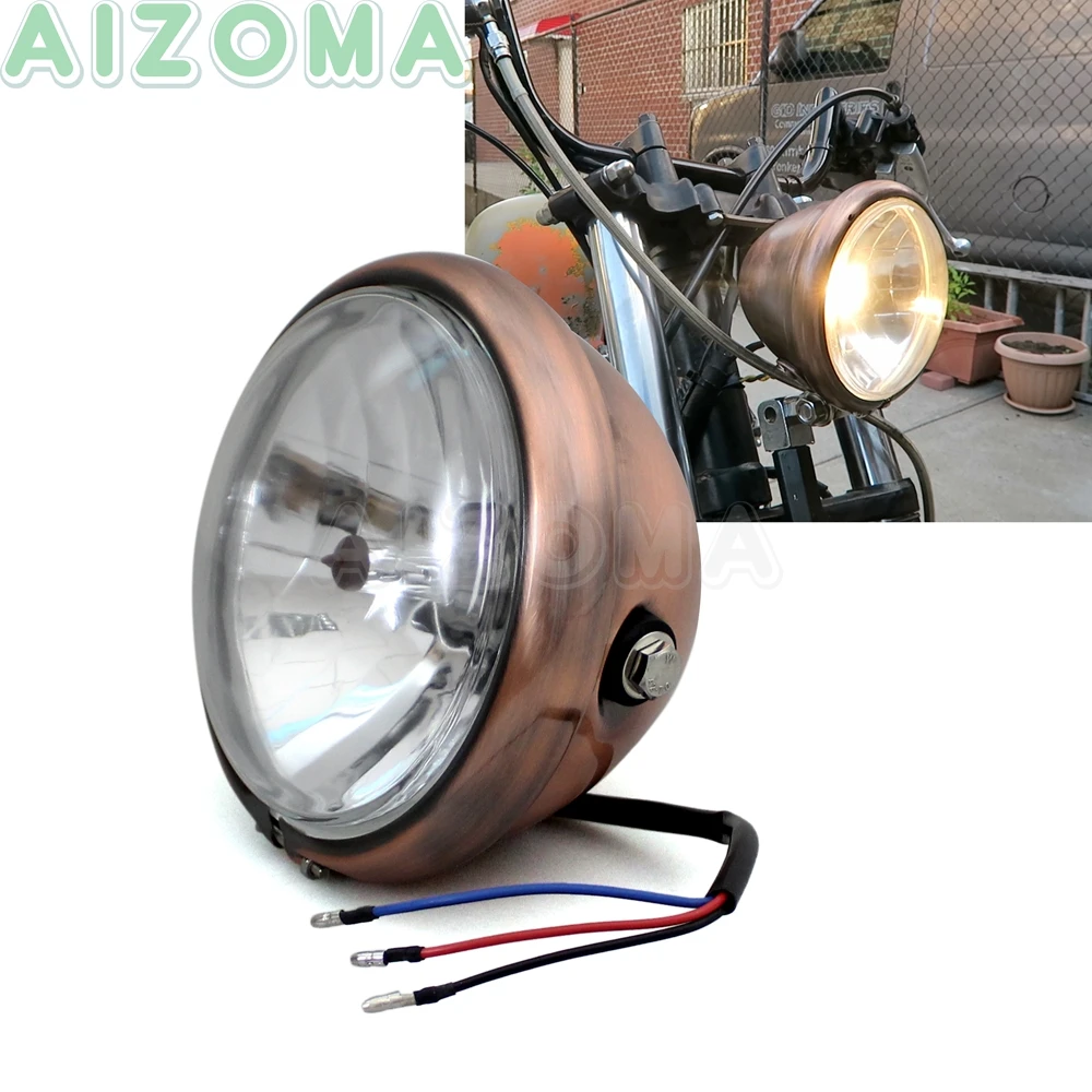 Винтажные передние фары для мотоцикла 6 дюймов H4 12 В однотонная фара Harley Cafe Racer Trikes