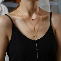bohemia multi layered round disc womens neck chain cool simple geometry long pendant necklaces charm choker jewelry for woman