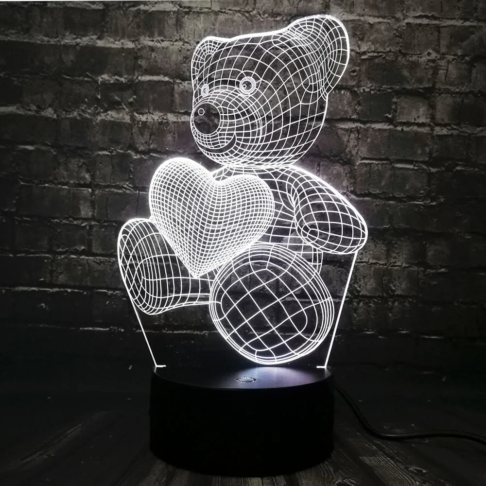 Горячая Распродажа Маленький милый медвежонок с сердечком 3D светодиодный USB лампа красочный сенсорный Ночной светильник для детей и детей рождественские подарки