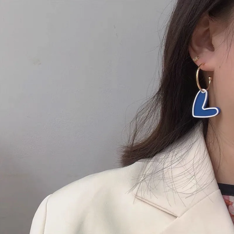 

2021 New Colorful Acrylic Vintage Geometric Heart-Shaped Resin Hoop Earrings Retro For Women Girls Party Travel Jewelry Gifts