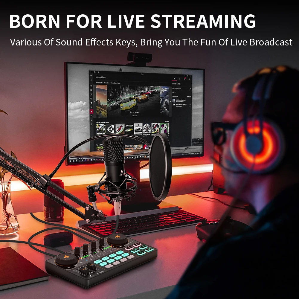 maono caster lite am200 microphone mixer digital audio interface podcast sound card rechargeable podcaster for phone computer pc free global shipping