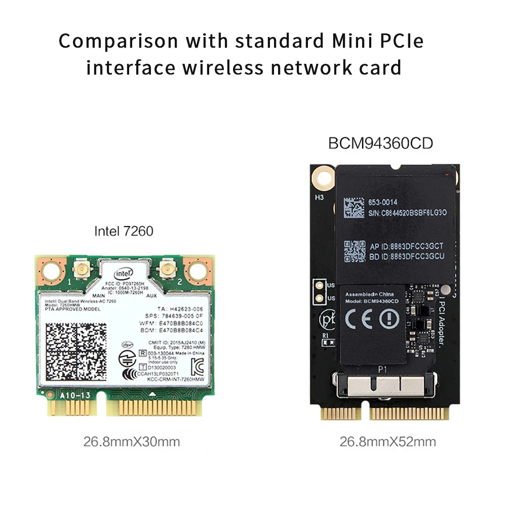 

BCM94360CD WIFI Network Card Converter For MacOS Interface Mini Pcie Module 2.4GHz WLAN Adapter Board Accessory Laptop BT4.0