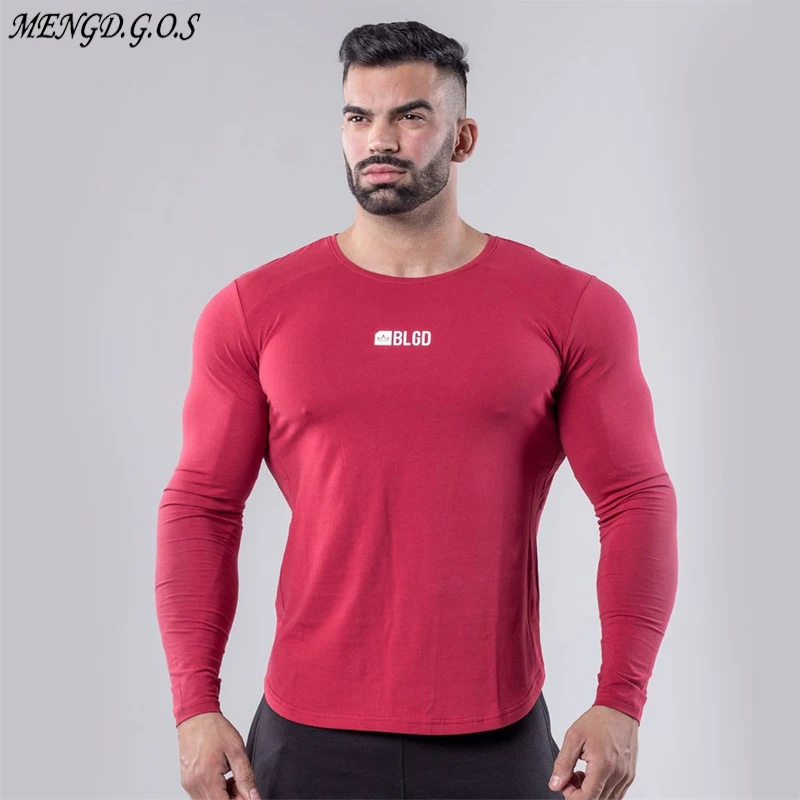 Хлопковая модная футболка с длинными рукавами брендовая мужская круглым вырезом