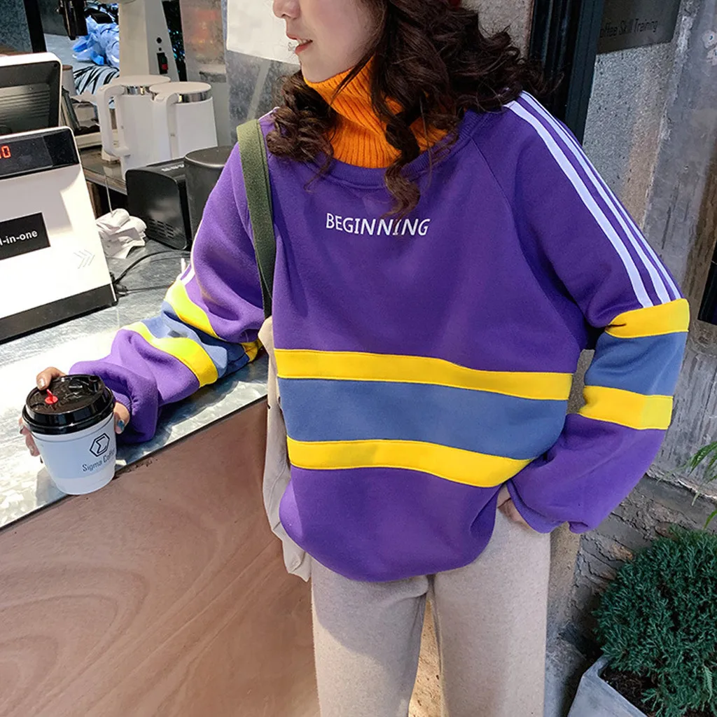 Patchwork Hoodie Women Hip Hop Splicing Zipper Pocket Hooded Cap Long Sleeves Top Blouse Sweatshirt Winter Thickening Coat | Женская