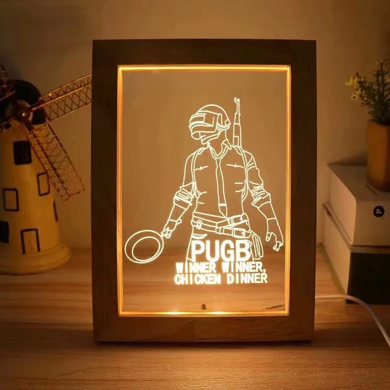 Лампа для изображения камеры 3D Деревянный светильник фоторамки 3 Вт USB теплый