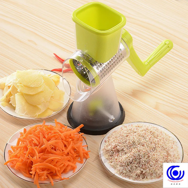 Зеленая овощерезка с 3 лезвиями нарезка картофеля ручная машина круглая