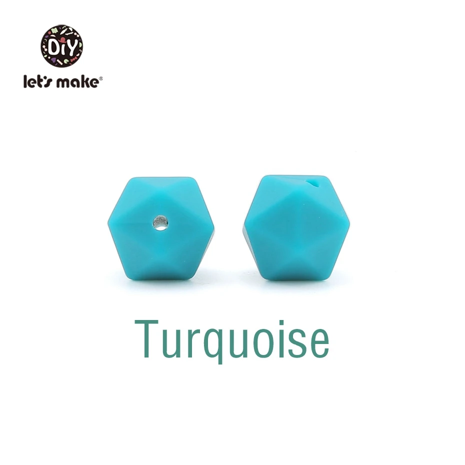 Turquoise Let's Make 10 шт. 14 мм Силиконовые Бусины шестиугольник Bpa Бесплатно Силиконовый Прорезыватель Diy Прорезыватель для зубов Детские Жевательные Аксессуары Детские Прорезыватели - Цвет: Turquoise