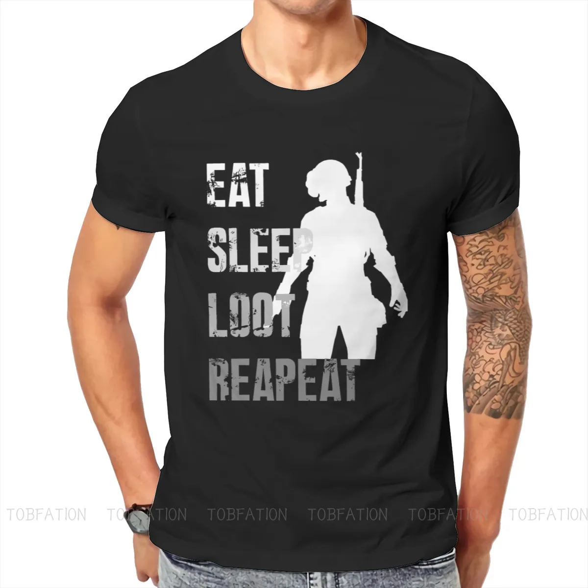 

PUBG Eat Chicken 100% Cotton TShirts EAT SLEEP LOOT REAPEAT Print Homme T Shirt Hipster Tops Size S-6XL