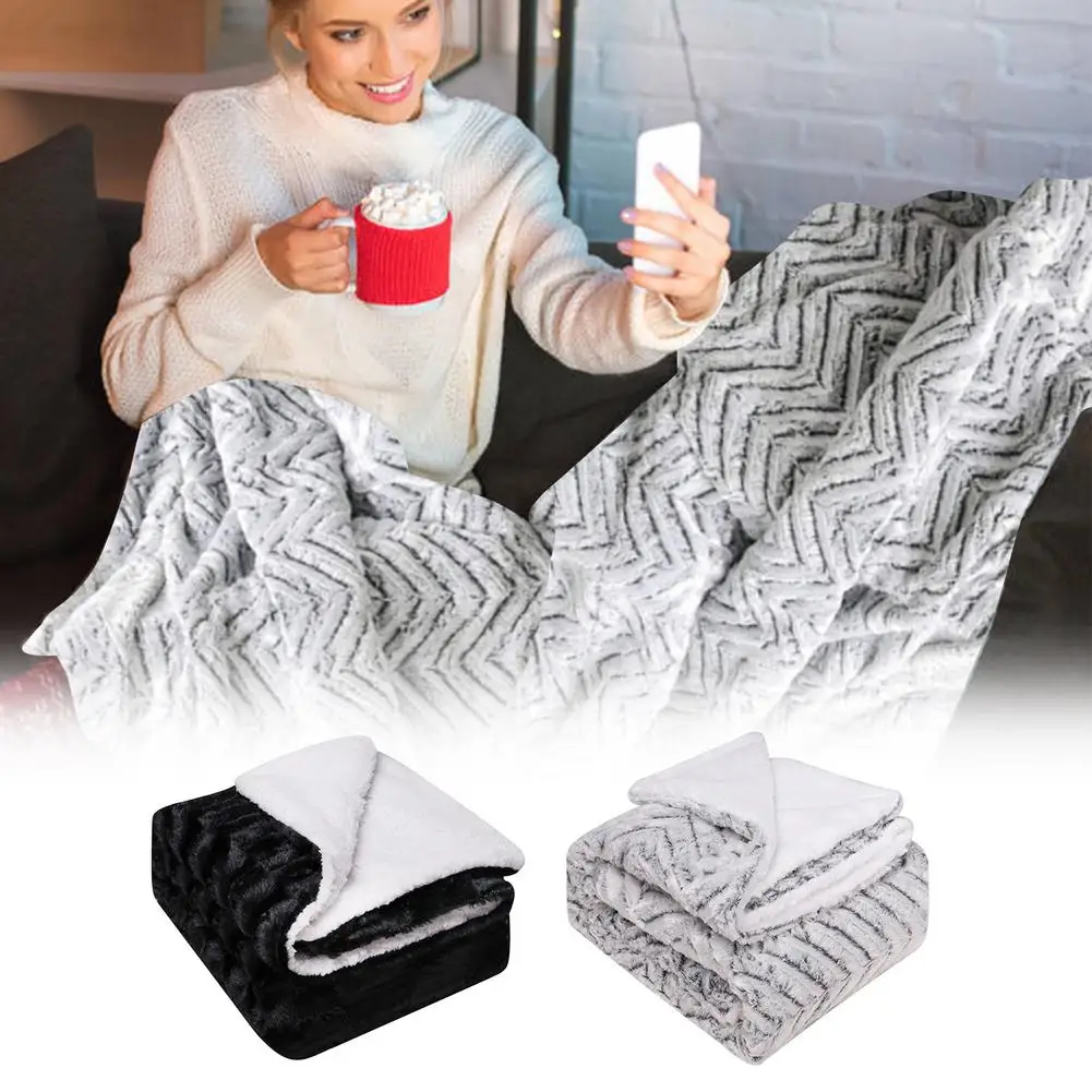 

Double Layer Sheep Wool Blanket Thick Faux Fur Plush Blankets Back Printed Tie-dye Brushed PV Fleece Thickened Soft Blanket Fo