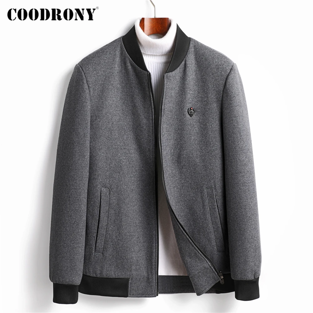 

COODRONY/брендовые шерстяные куртки, Мужская одежда, осенне-зимнее мягкое теплое пальто на молнии, Новое поступление, однотонное плотное пальто...
