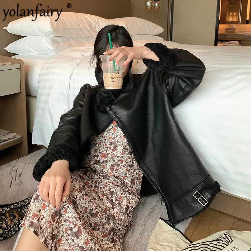 Куртка из натуральной кожи женская зимняя куртка овечьей шерсти Женское пальто