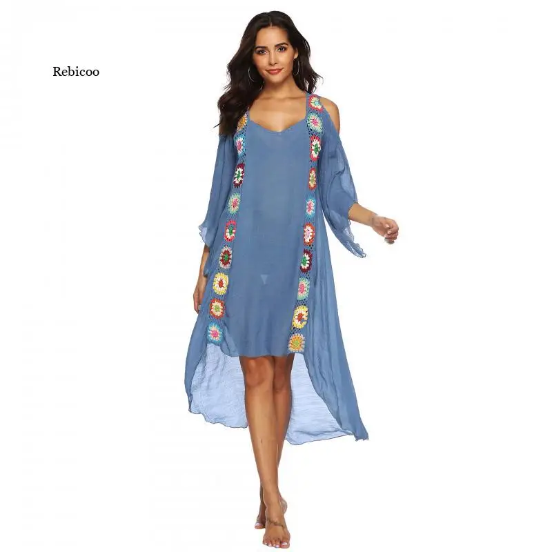

Long Sleeve Summer Beachwear 2021 Tunic Beach Dress Women Pareo Cover-Ups Swimsuit Cover Up 2021 Plus Size Maxi Dresses
