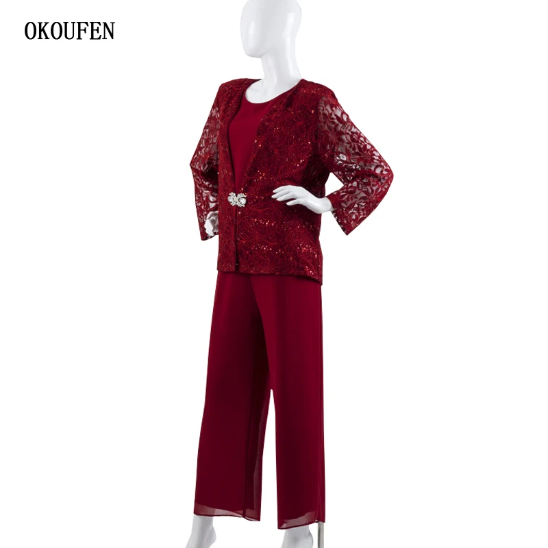 Женские кружевные костюмы элегантные из трех предметов винного цвета платья для