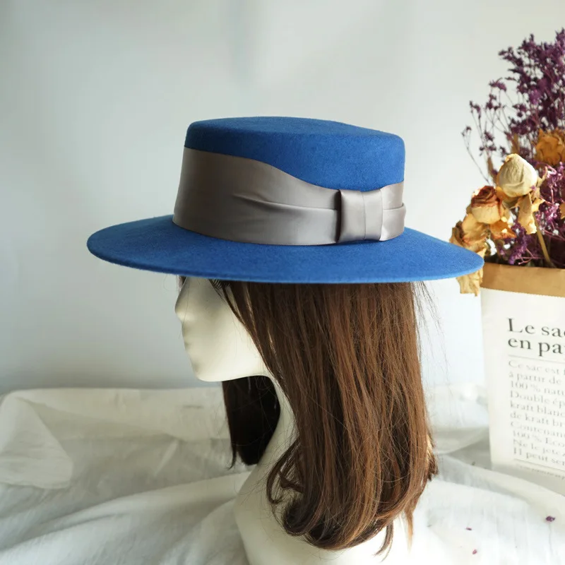 

202010-panshi-blue autumn winter Special blue wool lady fedoras cap men women leisure panama jazz hat