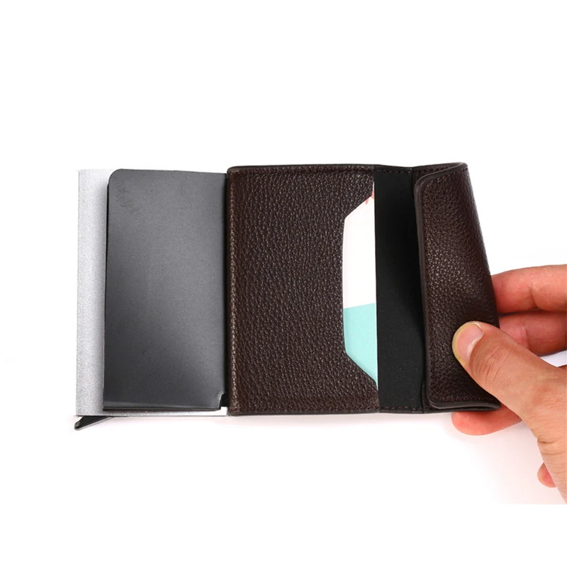 BISI GORO RFID Кошелек Мягкий кожаный чехол для карт информация маленький бумажник протектор безопасности клатч всплывающий держатель для карт алюминиевая коробка
