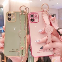 luxruy plated case for xiaomi redmi note 10 10s 10t pro max silicone plain gold electroplate phone wristband lanyard stand cover