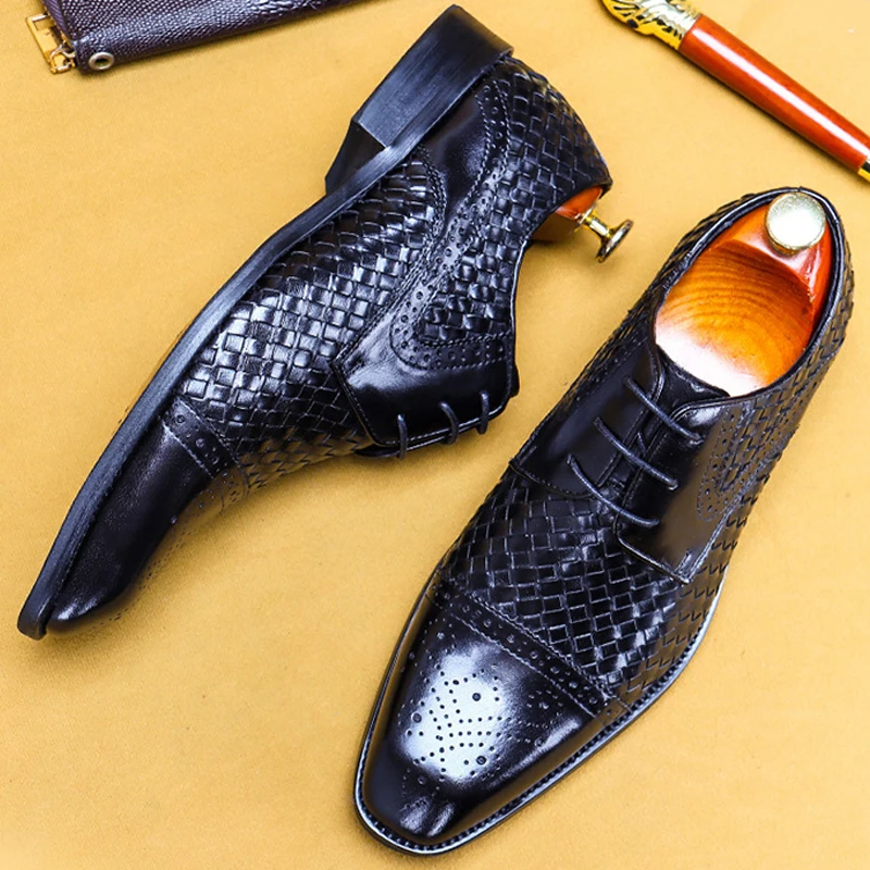 Вязаные Мужские модельные туфли из натуральной кожи в деловом стиле Итальянские