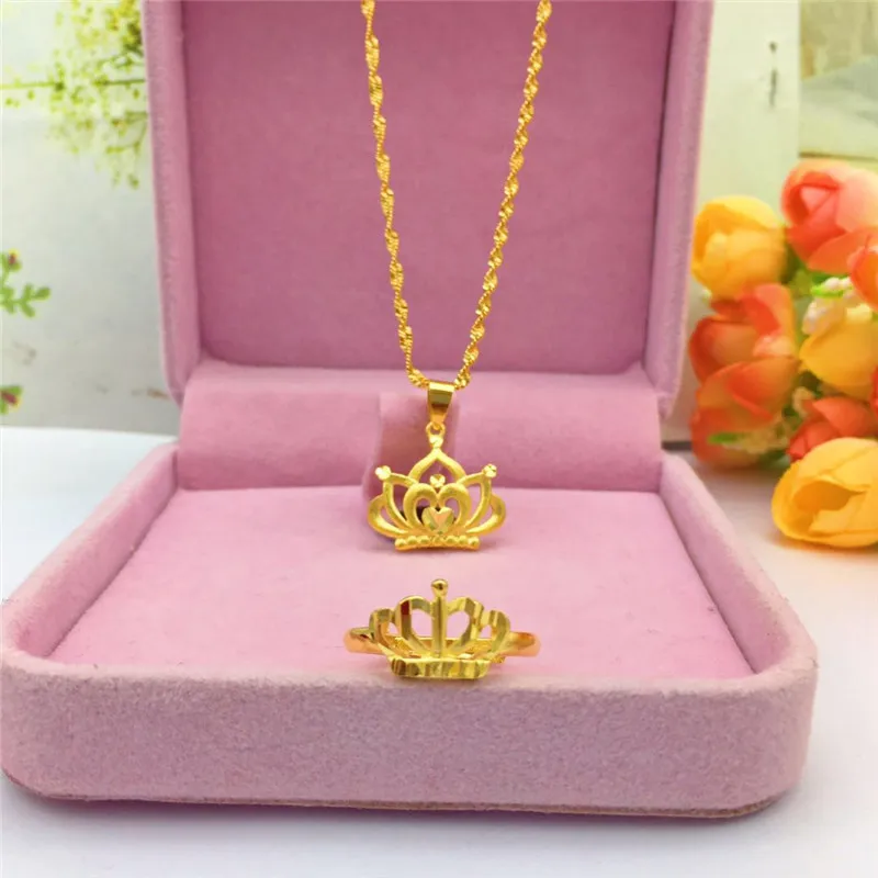 

Fashion 14K Gold Ring Women's Wedding Engagement Jewelry Sets Yellow Gold Chain Necklace Flower Crown Pendant Necklace Gifts