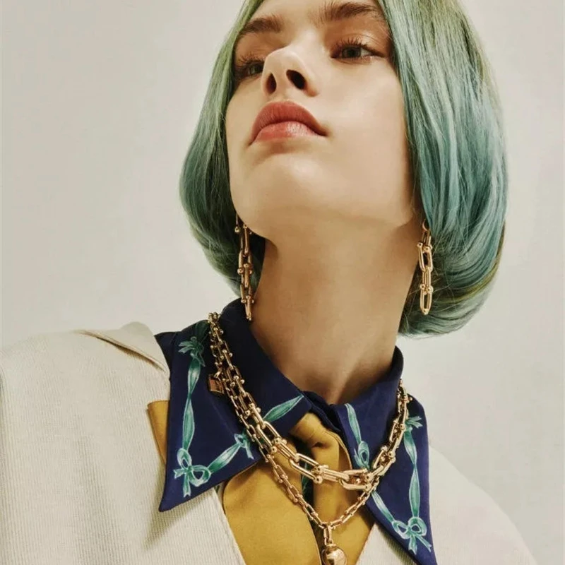 

Peri'sBox Chic Triple Link Geometric Earrings Brass Gold Earrings Drops Long Dangle Drop Earrings for Women 2019 Trendy Jewelry