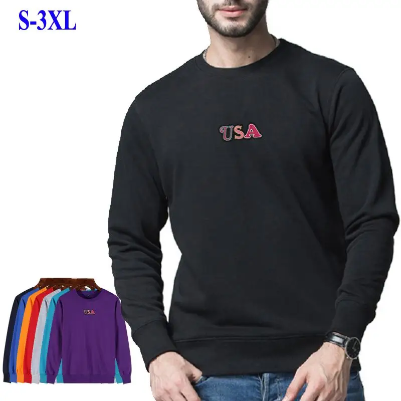 Мужская однотонная кофта с длинным рукавом Повседневная хлопковая большого