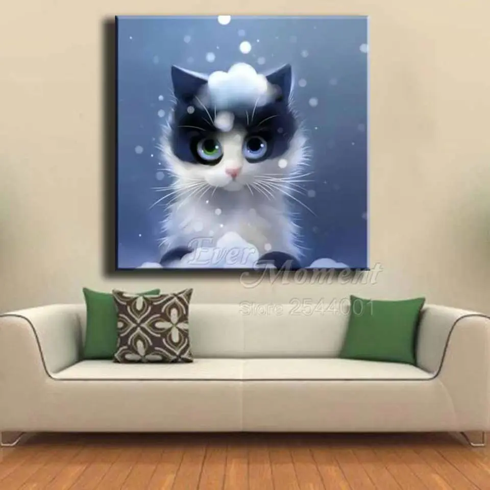 Алмазная картина Ever Moment, Декор, стразы, большая кошка, кошка, снег, полная квадратная дрель, алмазная вышивка, мозаика ASF1729