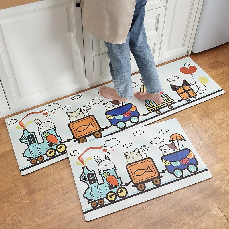 

Cross-border cartoon Japanese-style home wear-resistant non-slip mats for household waterproof and oil-proof long PVC leather ki