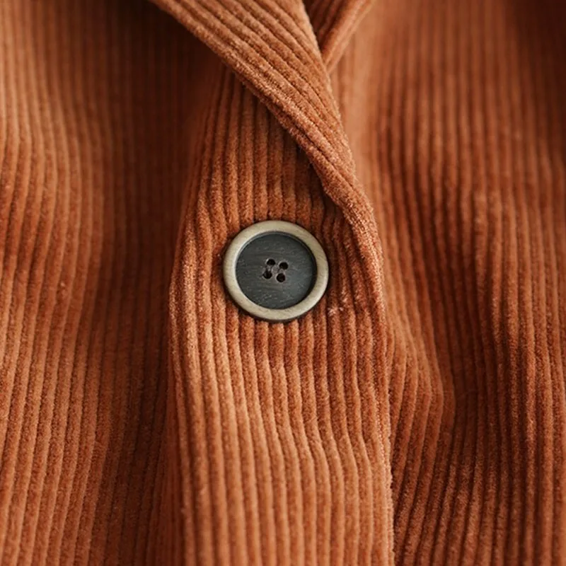 

Single Breasted Pockets Long Sleeve Women Tops Coat Autumn New Cotton Corduroy All-match Coats 2021 Loose Comfortable