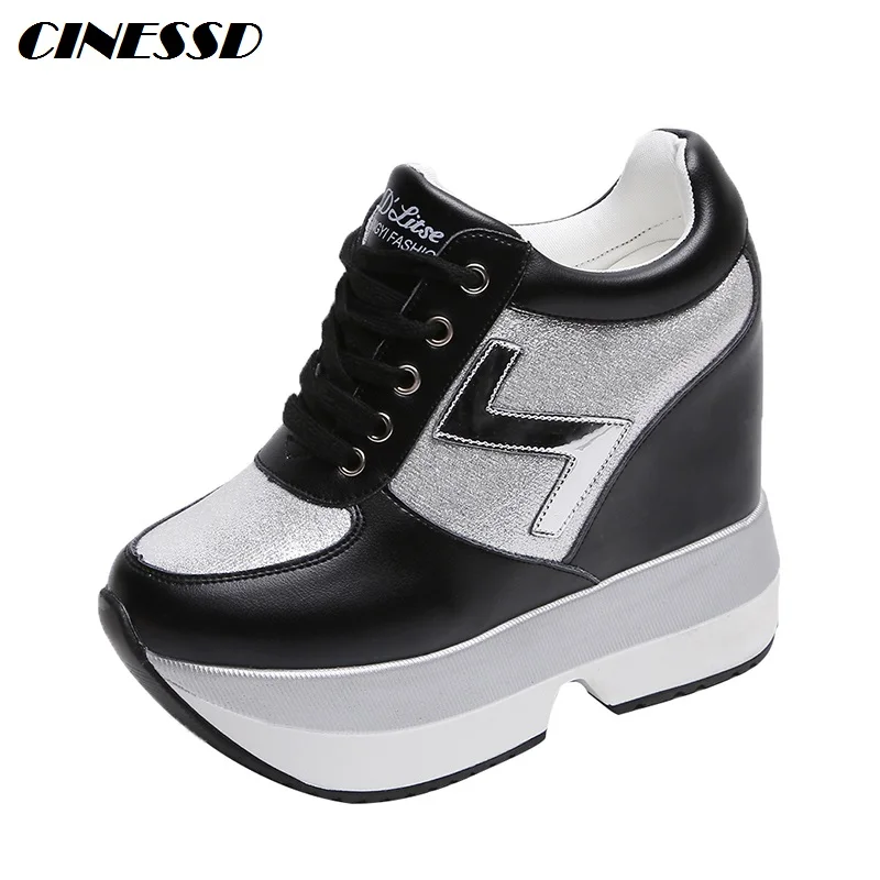 

2020 new mesh shoes increase the inside casual with thick soles which increase the height 12cm high heels for women's shoes