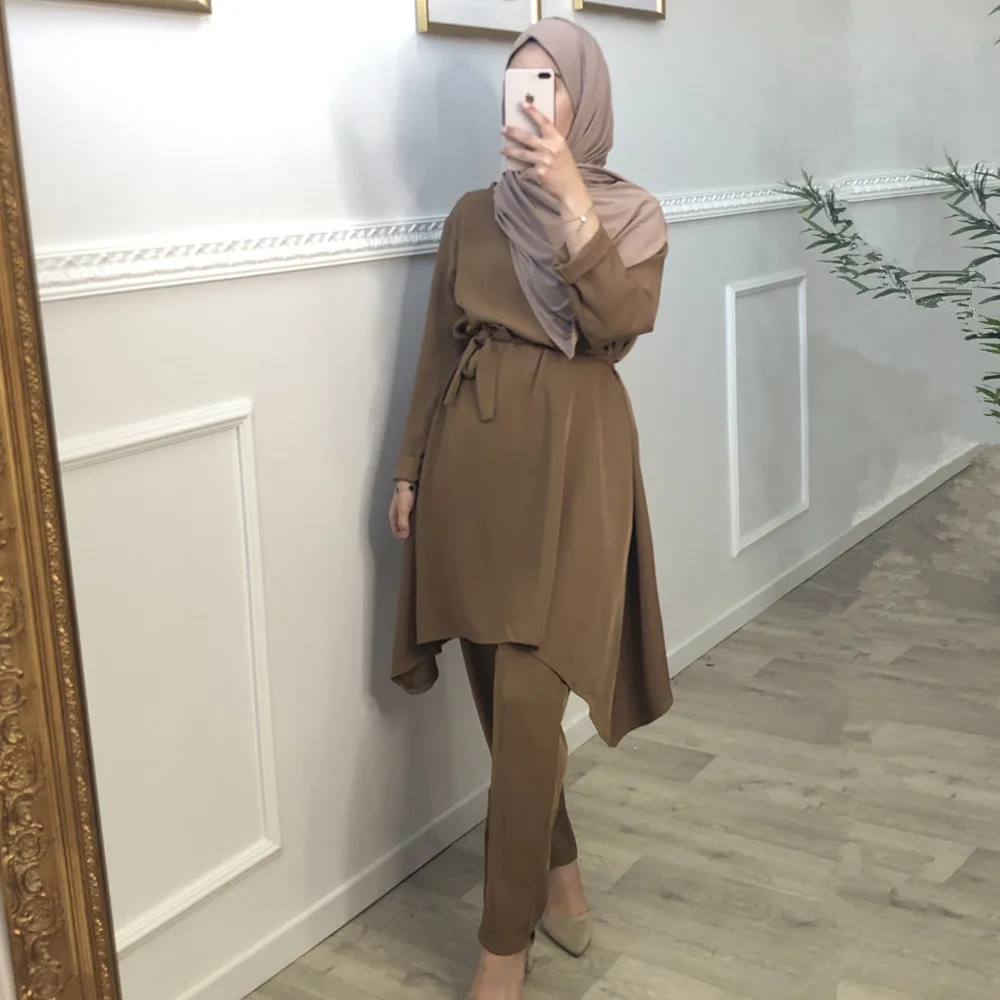 Eid комплекты для мусульман из двух частей турецкие топы и штаны Vetment Femme Hijab платье