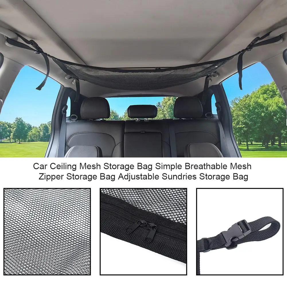 

Car Ceiling Elastic Mesh Net Storage Bag Roof Interior Cargo Universal Net Bag Breathable Adjustable Sundries Storage Bag