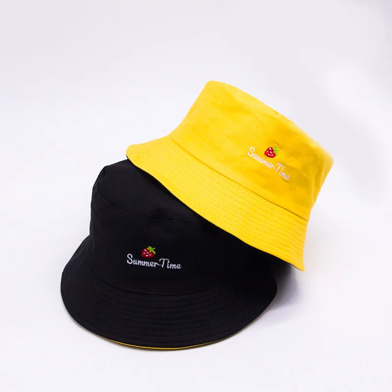 Double-sided Fisherman Hat Men and Women Spring Summer Korean Harajuku Chinese Embroidery Tide Sun Visor Basin | Аксессуары для