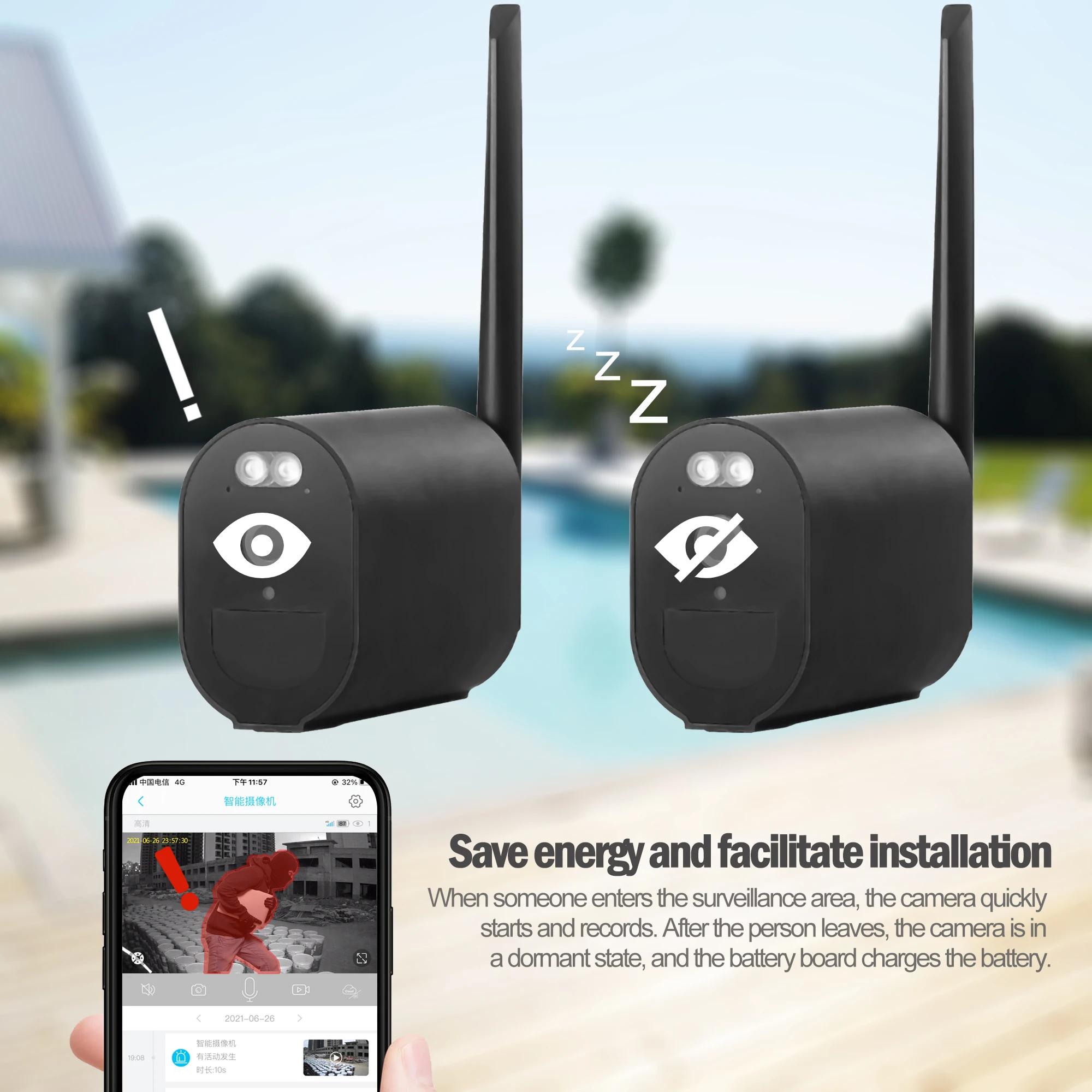 Скидка Беспроводная уличная камера видеонаблюдения на солнечной батарее с функцией ночного видения