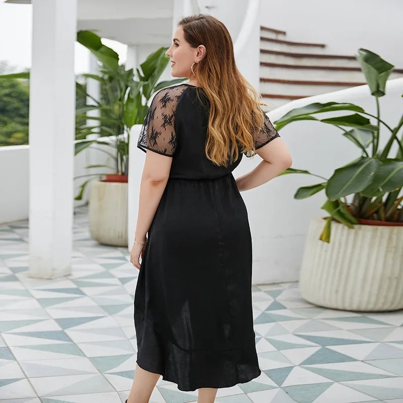 

Dress Summer 2020 Fashion Women Short Sleeve Solid Casual Dress Plus Size Ladies High Waist Ruffles Irregular Dresses