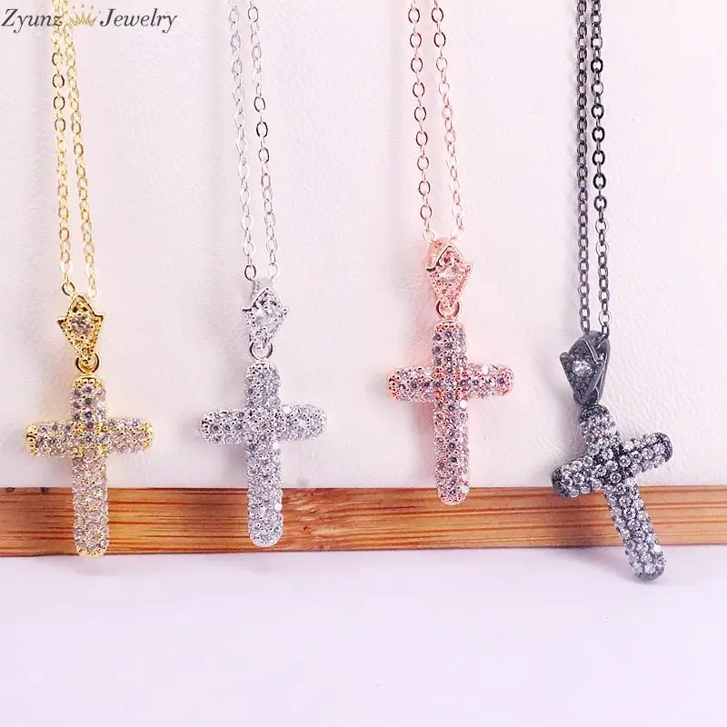 

10PCS, Gold color necklace jewelry women wedding fashion Cross CZ crystal Zircon stone pendant necklace gift
