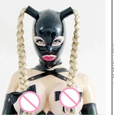 Латексный капюшон с хвостиками латексный головной убор |