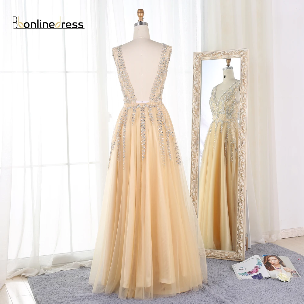 Bbonlinedress Новое поступление платье для выпускного вечера шифоновое вечернее платье с v-образным вырезом с бисером Vestido de fiesta