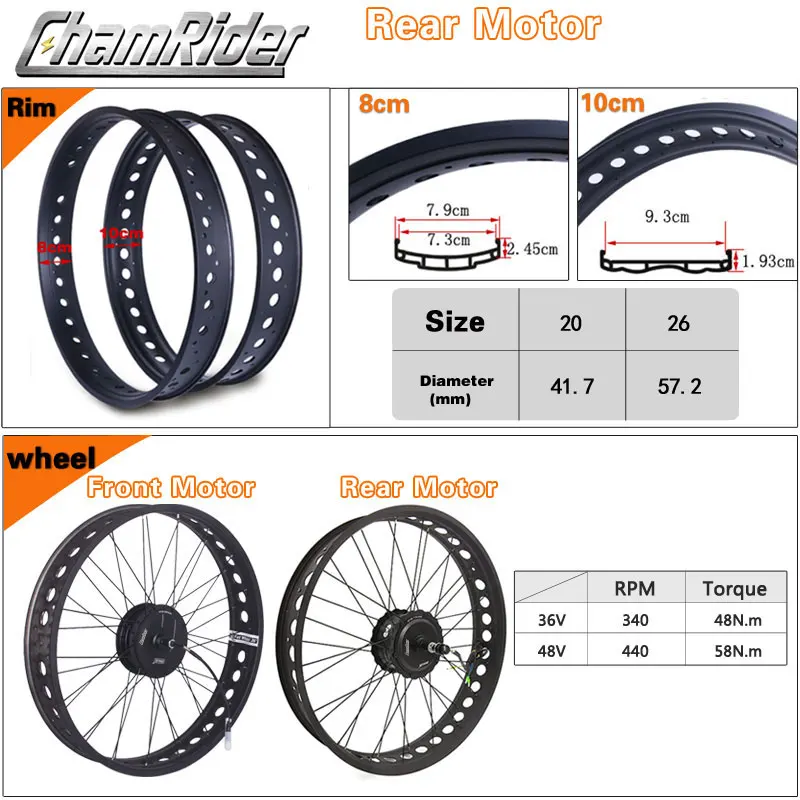 Упитанный электровелик электрических кургана колеса 48V 500W снег двухколесного