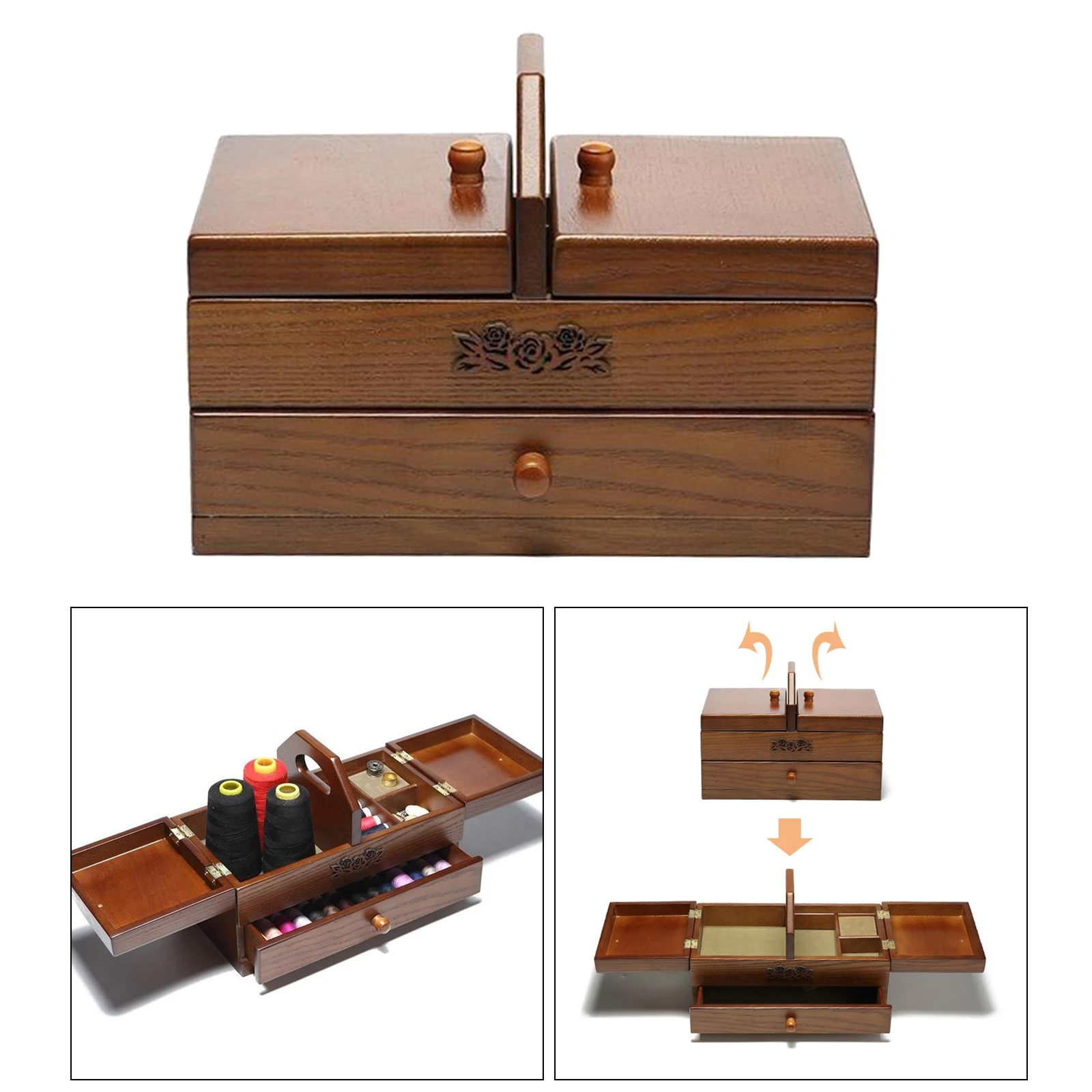 

Wooden Vintage Sewing Basket Storage Box Organizer for Sewing Kit Accessories for Grandma Mon Girl Women Hobbyist Household Gift