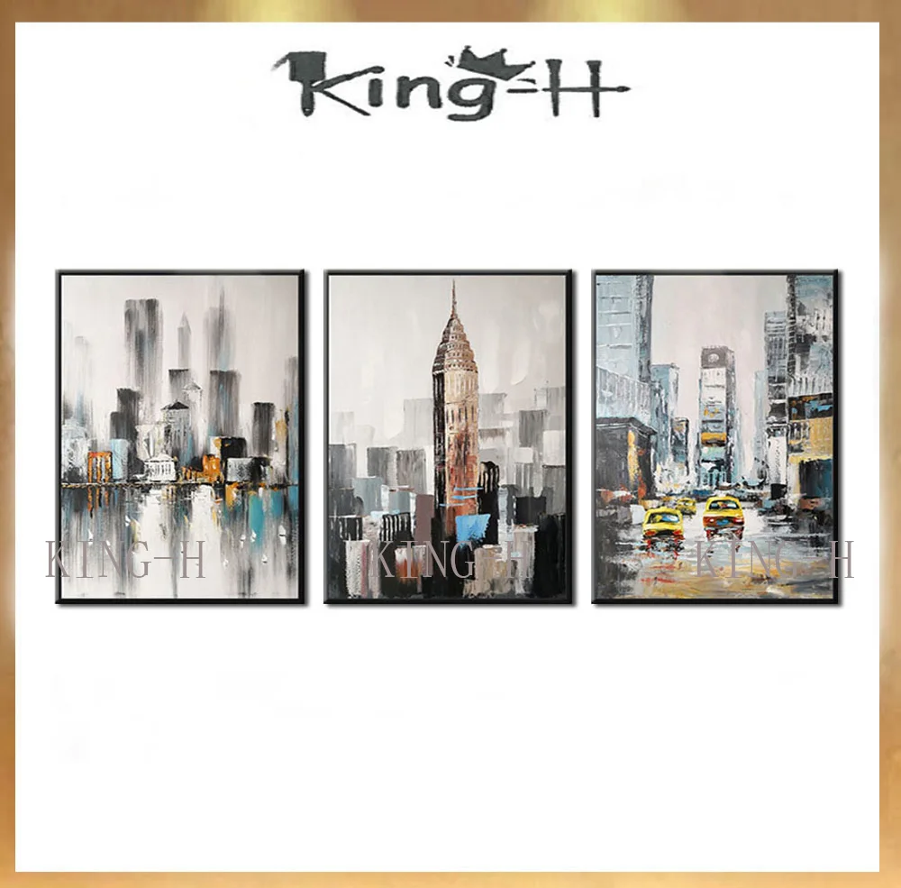 В сочетании с 3 p ручная роспись маслом Пейзаж Город Строительство плотная
